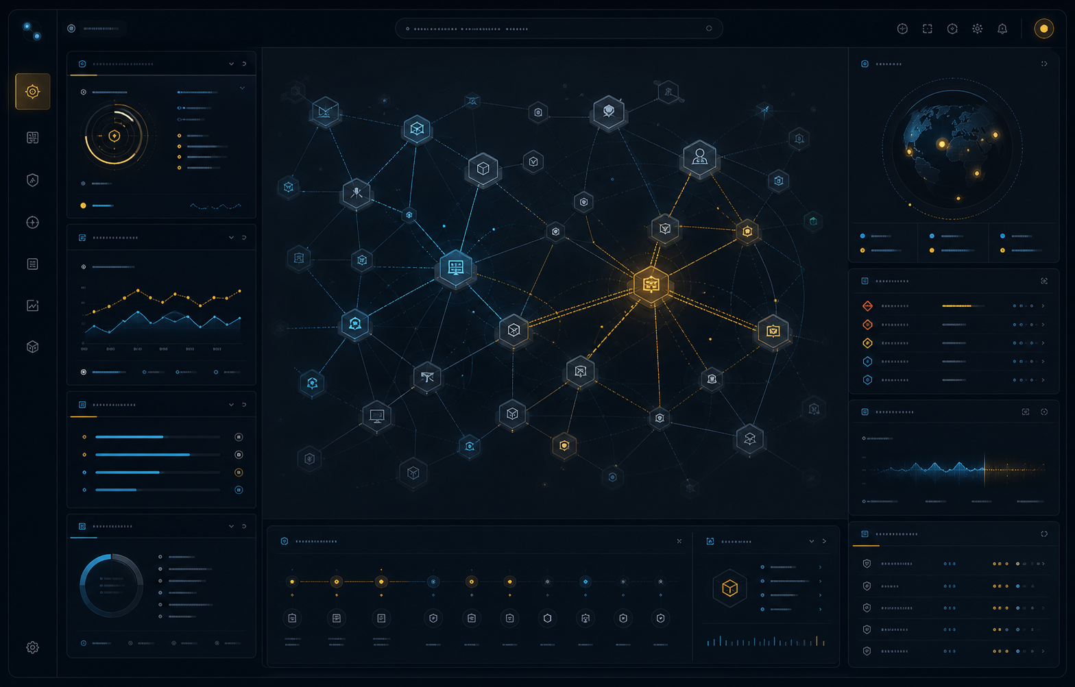 NexSec Sentinel interface concept showing connected cyber exposure and security posture intelligence